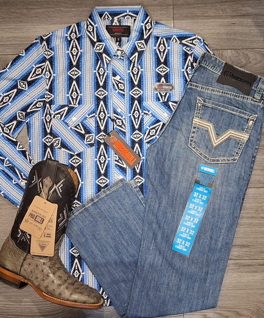 Outfit hombre retro azul