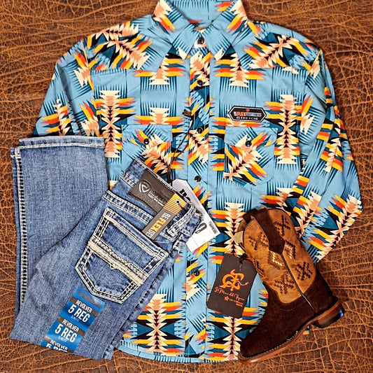 outfit niño retro azul cielo