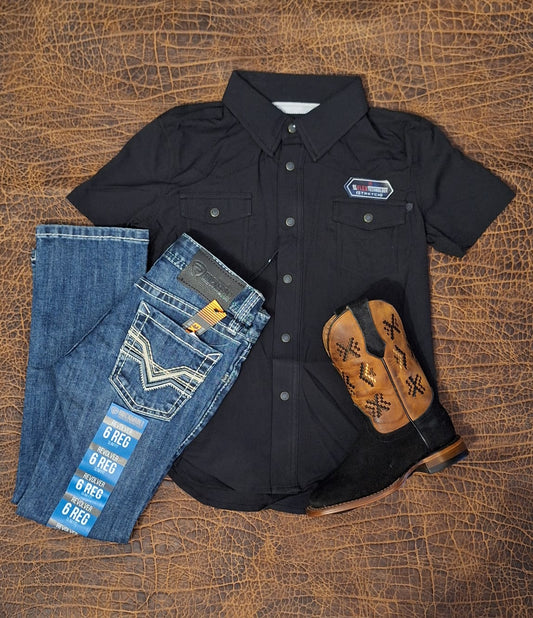 Outfit niño 👦manga corta negro