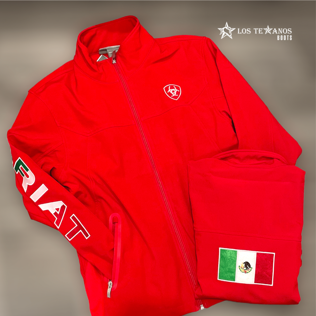 Chamarra ARIAT hombre rojo con bandera de México